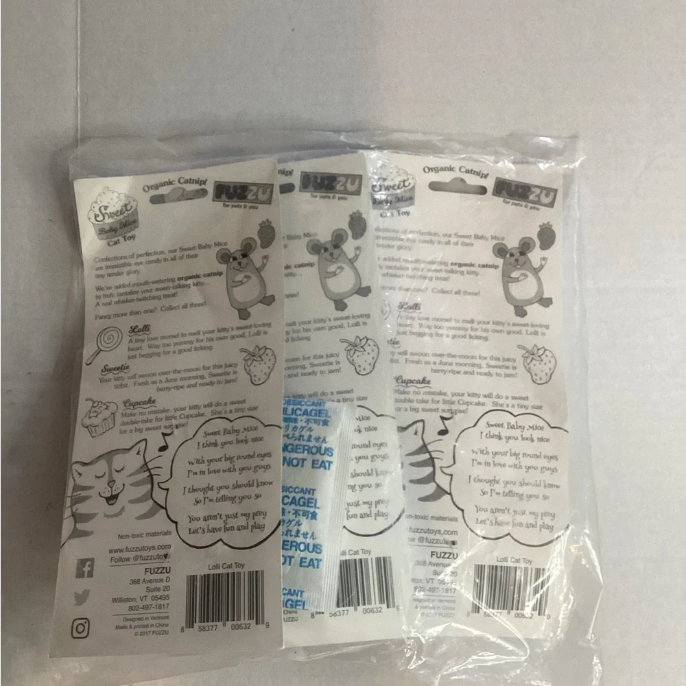 3 packs of fuzzu for pets & you sweet baby mice cat toy organic catnip insidenew
